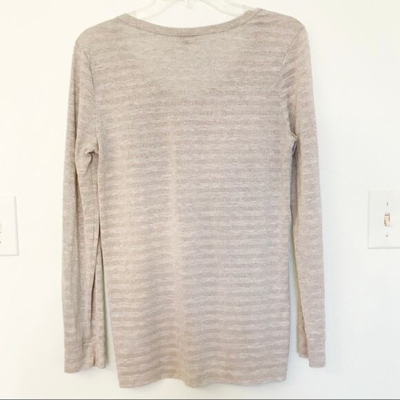 Eddie Bauer Long Sleeve Metallic Stripe Pocket Tee Small Gray Silver - Picture 2 of 8